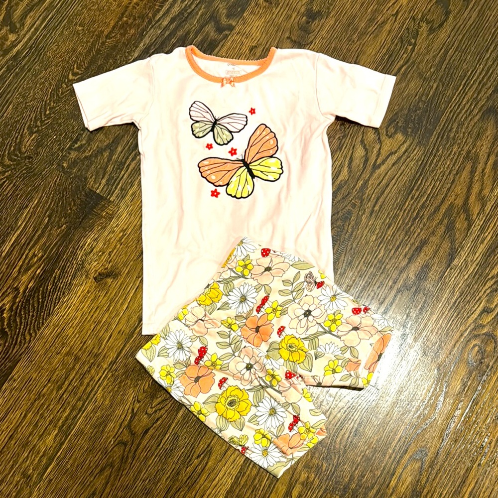 Gymboree Cream and Orange Pajama Set with Butterfly Design